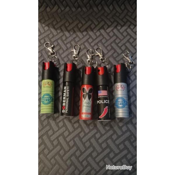 Lot 10 Bombes lacrymogne  porte clef 20 ml bec rotatif