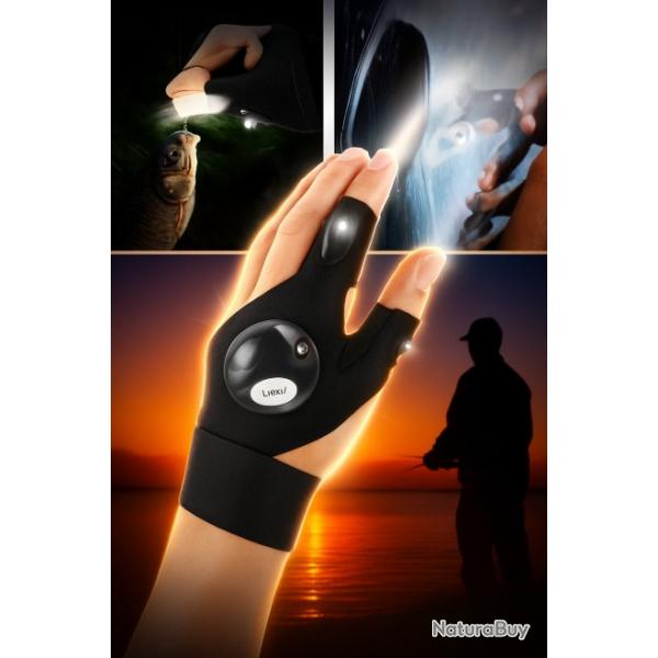 Gants Led Etanche Lumineux Lampe Poche Homme Femme Pche Chasse Cyclisme Bricolage Nuit Exterieur