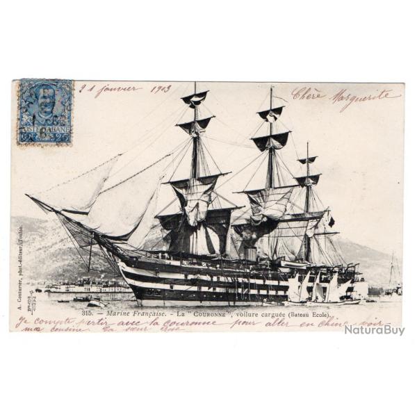 CPA  MARINE MILITAIRE FRANAISE - LA COURONNE,VOILURE CARGUE "BATEAU COLE "N1070