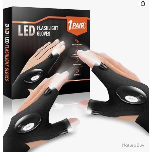 Gants Led Etanche Lumineux Lampe Poche Homme Femme Pche Chasse Cyclisme Bricolage Nuit OOTDOOR