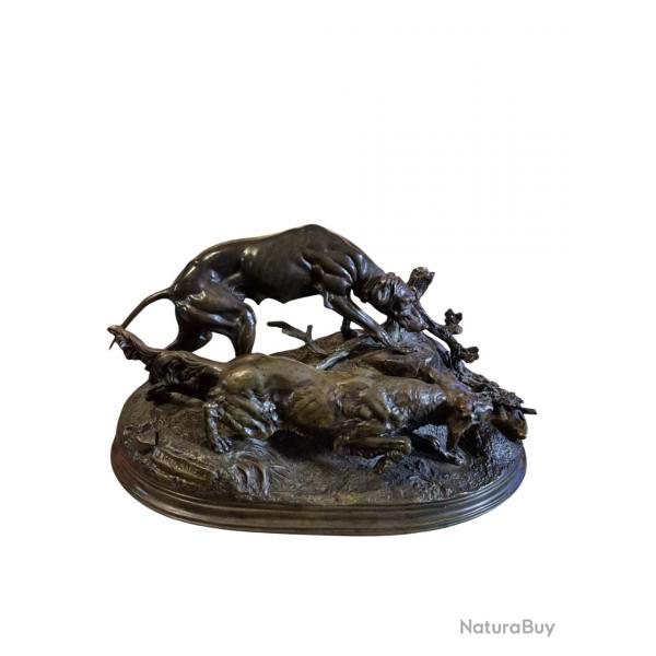 bronze chien a l'affut d'un livre sign Jules Moigniez 1835/1890