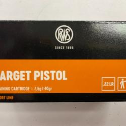 RWS TARGET PISTOL CAL 22LR BTE DE 50 BALLES 2.6G/40GR PAR 5 BOITES FRAIS DE PORT OFFERT