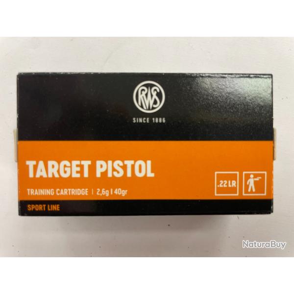 RWS TARGET PISTOL CAL 22LR BTE DE 50 BALLES 2.6G/40GR PAR 5 BOITES FRAIS DE PORT OFFERT