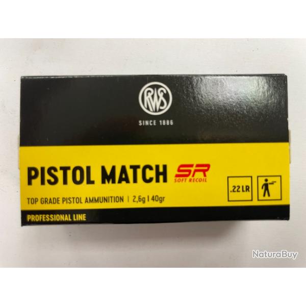 RWS PISTOL MATCH CAL 22LR BTE DE 50 BALLES 2.6G/40GR PAR 5 BOITES FRAIS DE PORT OFFERT