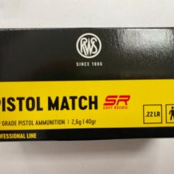 RWS PISTOL MATCH CAL 22LR BTE DE 50 BALLES 2.6G/40GR PAR 10 BOITES FRAIS DE PORT OFFERT