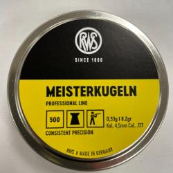 RWS PLOMD MEISTERKUGELN 0.53G/8.2 GR CAL 4.5MM BTE DE 500 VENDU PAR 5 BOITES FRAIS DE PORT OFFERT