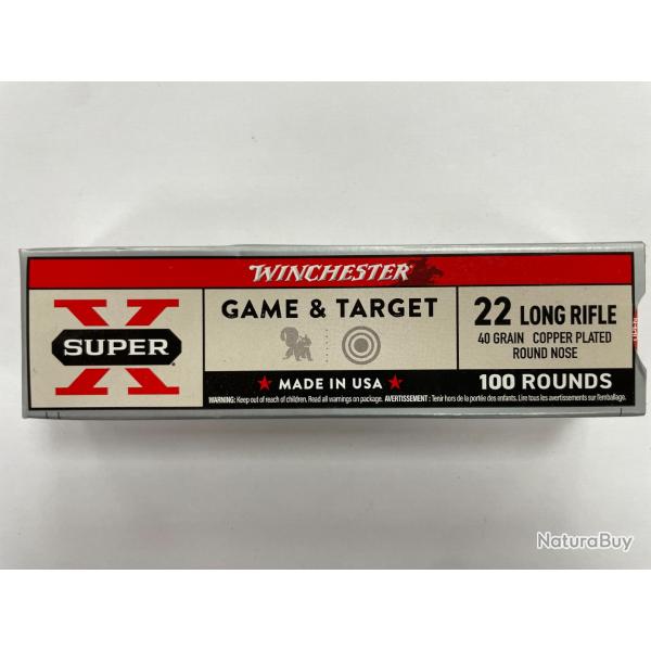WINCHESTER CAL 22LR GAME ET TARGET 40GR BOITE DE 100 BALLES  VENDU PAR 5 BOITES FRAIS DE PORT OFFERT