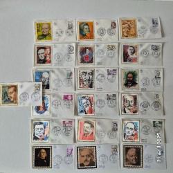 Lot de 19 enveloppes premier jour, philatélie, personnages célèbres, Machault, Bachelard,