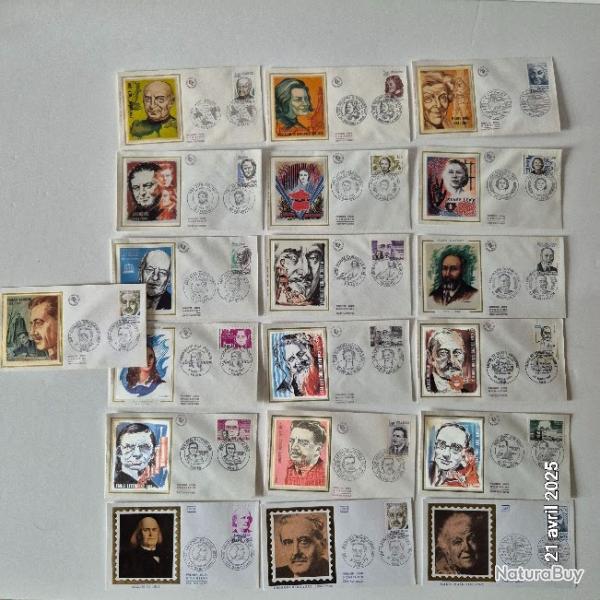 Lot de 19 enveloppes premier jour, philatlie, personnages clbres, Machault, Bachelard,