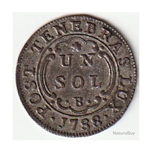 Pice de Monnaie SUISSE - RPUBLIQUE DE GENVE 1 Sol - B 1788 SUPERBE et recherche Billon