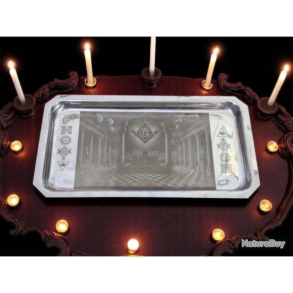 plat plateau autel en inox temple sceau maconnique - franc-maconnerie gravure