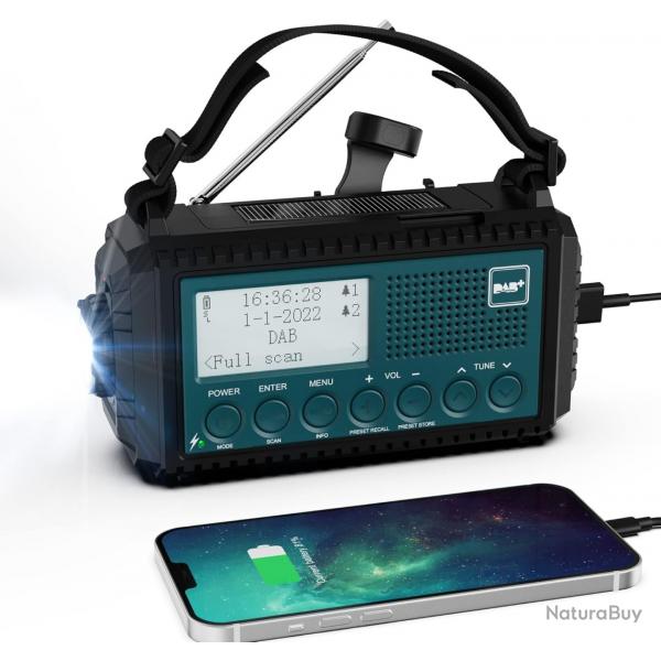Radio Solaire Numrique cran LCD Batterie 5000mAh Manivelle Port USB Portable SOS Lampe de Poche