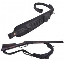 BRETELLE EN CUIR AVEC CARTOUCHIÈRE CALIBRE 20 - NOIR - LIVRAISON GRATUITE