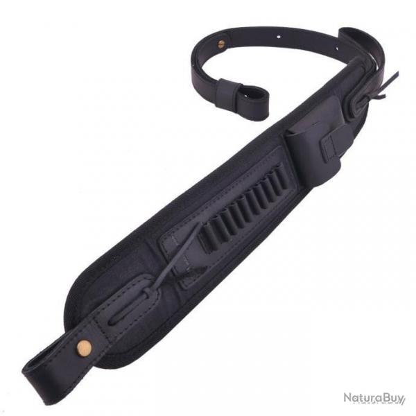 BRETELLE EN CUIR AVEC CARTOUCHIRE CALIBRE 22LR 22MAG - NOIR - LIVRAISON GRATUITE
