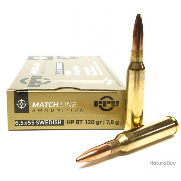 Munition 6.5x55 Su&eacute;dois Match HP BT 120 GR 7.8g Partizan/PPU Matchline (20)
