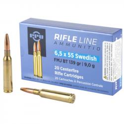 Munition 6,5x55 FMJ BT 9G 139GR  Suédois Partizan PPU x20