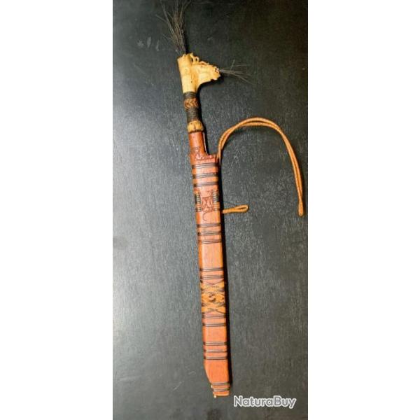 BEAU COUTEAU MANDAU, PEUPLE DAYAK, BORNEO, XIX SIECLE, INDONESIE / MALAISIE, COMPLET, PIECE TOP