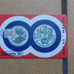 TELECARTE 50 ANS DU 8 MAI 1945 PIECE DE 100 FRANC MAI 45--- MAI 95 carte n2