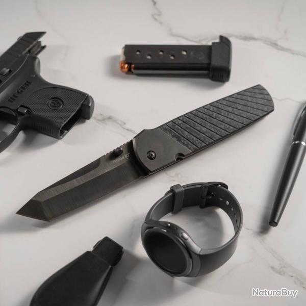Couteau Cold Steel Hatamoto Lame Tanto Acier CPM 20CV PVD Noir Manche Fibre de Carbone CSFL40HATA