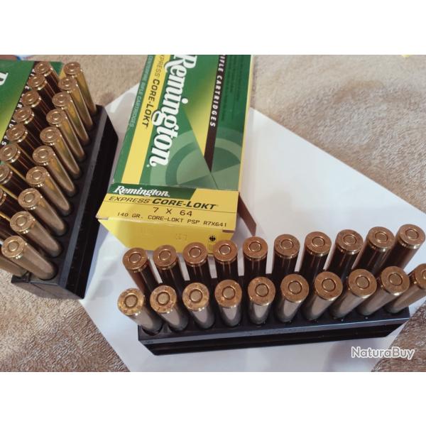 Cartouches Remington calibre 7x64 catgorie C8 en bote de 20, neuves.