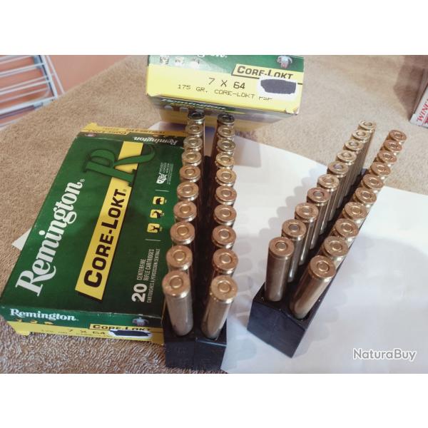 Cartouches Remington calibre 7x64 catgorie C8 en bote de 20, neuves ogives 175 grains core lokt