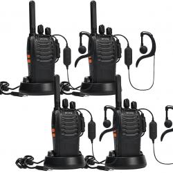 Talkie Walkie 4pcs 16 Canaux PMR446 Sans Licence Chargeur USB Casque Lampe de Poche LED