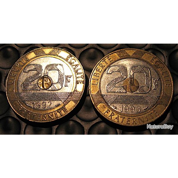 France  2x 20 francs bimetal Mt st Michel V ouvert & ferm
