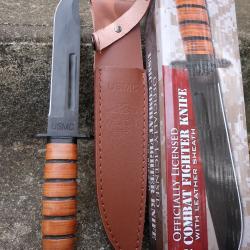 Couteau Marines USMC Combat Fighting Lame Acier 420 Manche Cuir Etui Cuir