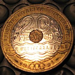 France   20 francs bimetal Mt jeux mediterraneens 1993