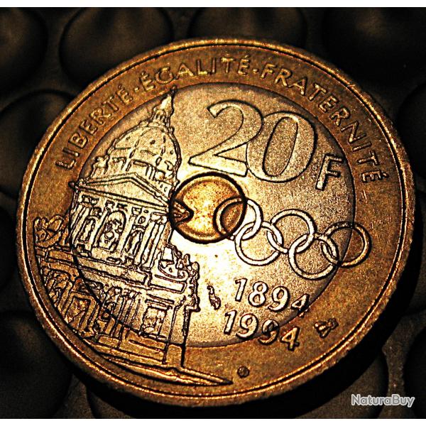 France   20 francs bimetal (commmorative  P de Coubertin) 1994