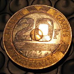 France   20 francs bimetal (commémorative Mt St Michel ) 1992