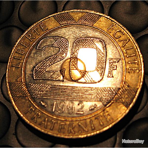 France   20 francs bimetal (commmorative Mt St Michel ) 1992