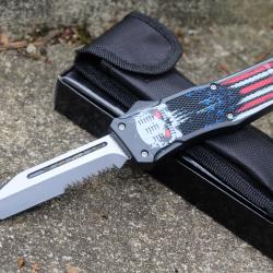 Couteau Automatique OTF Out the Front Punisher Lame Tanto Acier Carbone Manche Abs Black Clip Etui