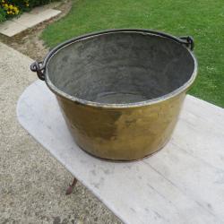 VINTAGE - Ancien grand seau néerlandais en Laiton & Cuivre poli, anses fer forgé riveté (Début XIXé)