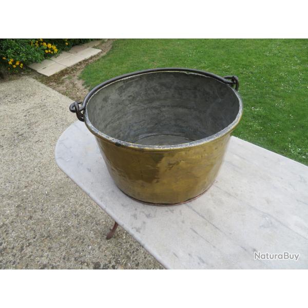 VINTAGE - Ancien grand seau nerlandais en Laiton & Cuivre poli, anses fer forg rivet (Dbut XIX)