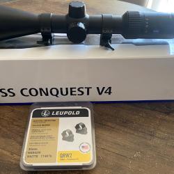 Lunette zeiss conquest V4 3-12x56 réticule lumineux + cache + collier leupold