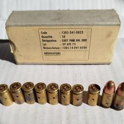 Boite + munitions neutralisées 9 mm anciennes, armée française, collection.(2)