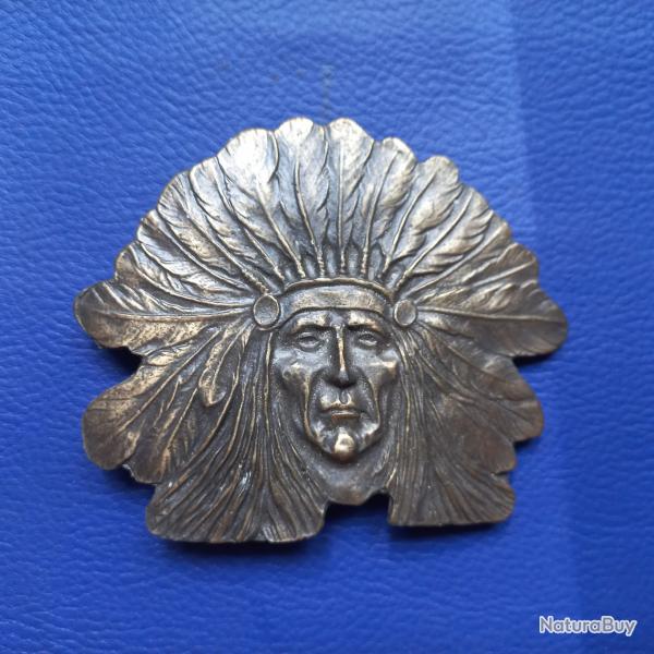 boucle de ceinture visage d indien / western  Dcor repouss