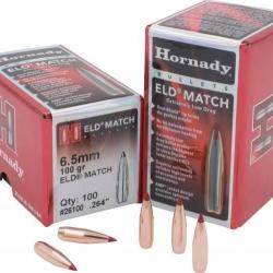Ogives HORNADY 6,5mm .264 - 100grs ELD MATCH 26100 - Boite de 100 unités