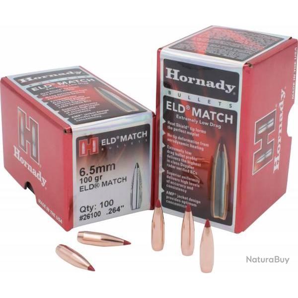 Ogives HORNADY 6,5mm .264 - 100grs ELD MATCH 26100 - Boite de 100 units