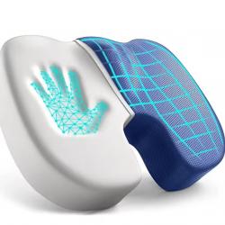 Coussin Sédentaire Ergonomique Mémoire de Forme - Confort Dos & Siège - Bureau, Maison, Voiture Bleu