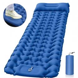 Matelas de Couchage Gonflable Trekking - Pompe Intégrée - Ultra-Léger & Imperméable Bleu