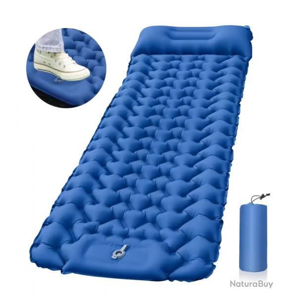 Matelas de Couchage Gonflable Trekking - Pompe Intgre - Ultra-Lger & Impermable Bleu
