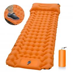 Matelas de Couchage Gonflable Trekking - Pompe Intégrée - Ultra-Léger & Imperméable Orange
