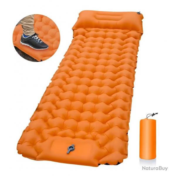 Matelas de Couchage Gonflable Trekking - Pompe Intgre - Ultra-Lger & Impermable Orange