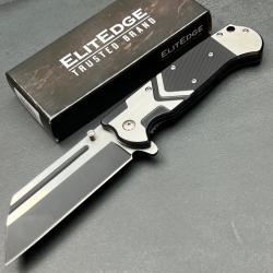 Couteau Elitedge Butcher Semi Automatique Lame Acier 420C Manche Acier/G10 Linerlock Clip