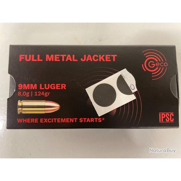 GECO 9 MM LUGER 8G/124GR BOITE DE 50 BALLES  VENDU PAR 2 BOITES FRAIS DE PORT OFFERT