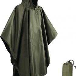 Poncho Pluie 3-en-1 Imperméable Unisexe Tapis Camping Pare-Soleil Chasse Léger et Compact Vert