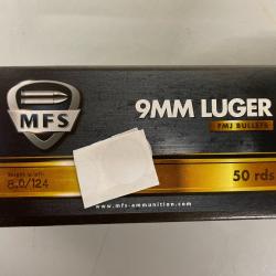 FMJ 9 MM LUGER 8G/124GR BOITE DE 50 BALLES VENDU PAR 2 BOITES FRAIS DE PORT OFFERT