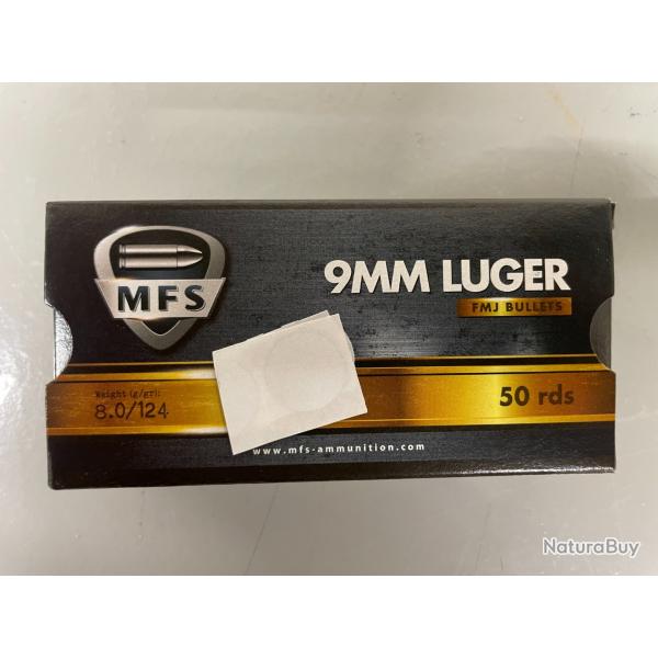 FMJ 9 MM LUGER 8G/124GR BOITE DE 50 BALLES VENDU PAR 2 BOITES FRAIS DE PORT OFFERT